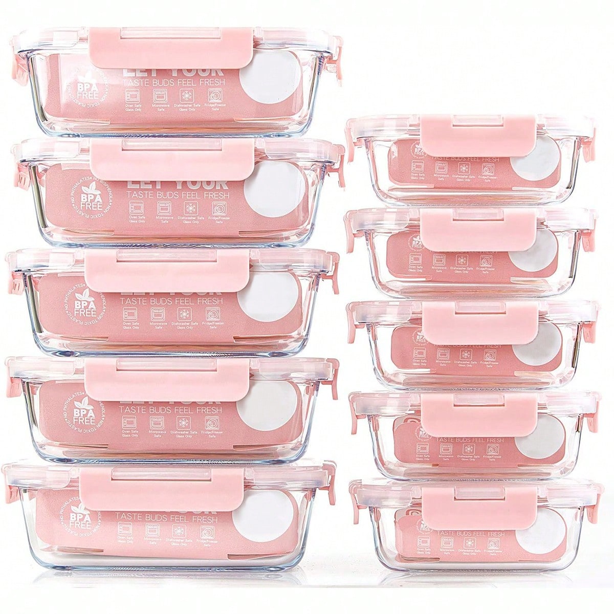 Food Storage Made Easy - Confezione da 10 contenitori in vetro